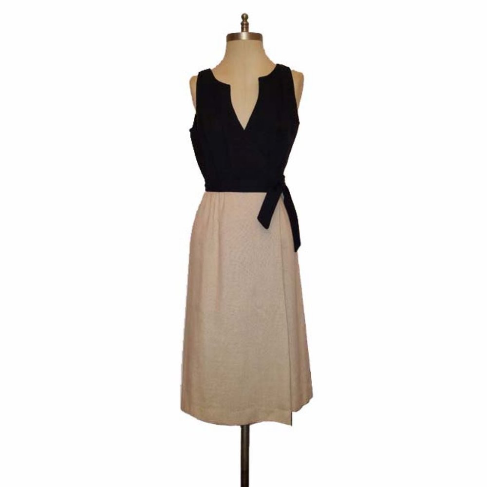 Vtg 80s Saks Fifth Avenue Two Tone Linen Dress S
